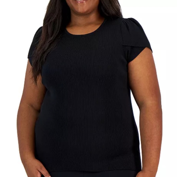 Anne Klein Ribbed Tulip Sleeve Top - Picture 2 of 9